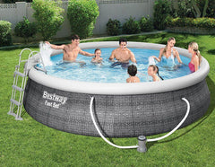 Bestway Fast Set echelle, filtre et piscine hors-sol ronde aspect rotin Ø 4.57 x 1.07 m