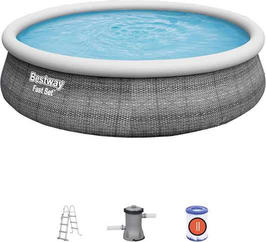 Bestway Fast Set echelle, filtre et piscine hors-sol ronde aspect rotin Ø 4.57 x 1.07 m
