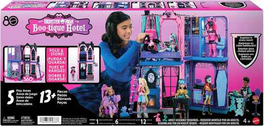 Monster High Hôtel Bouh-Tique, Maison de poupée Pliable avec Surprises effrayantes dans Chaque Chambre et Plus de 13 éléments Dont Meubles et Accessoires , JBF16