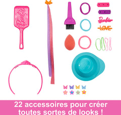 Barbie Totally Hair HMD78 - Tête à Coiffer Deluxe Blonde Arc-en-Ciel avec 22 Accessoires