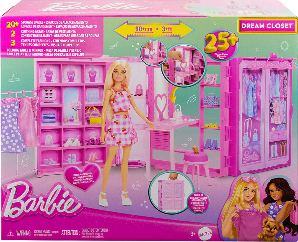 Barbie Dream Closet HXD58 - Dressing avec Poupée et Plus de 25 Vêtements et Accessoires