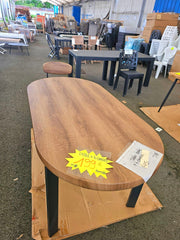 Ensemble Table Ovale 160 cm avec 4 Chaises Effet Chêne et Métal Noir T11