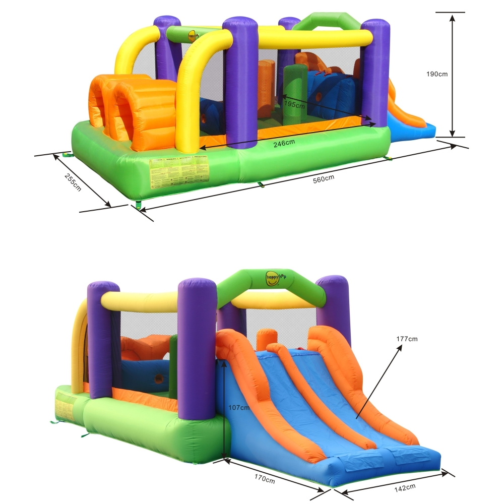 Parcours d'obstacles Happy Hop grand château gonflable avec obstacles, tunnel et toboggan 9063