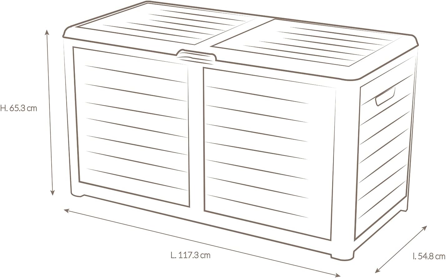EDA - Malle de Jardin BAYA 420 L - Décor bois - Cadenassable - Poignées de Transport - Anti-étouffement - Anti-UV - Anthracite - 117,3 x 54,8 x 65,3 cm AMZ (Copie)