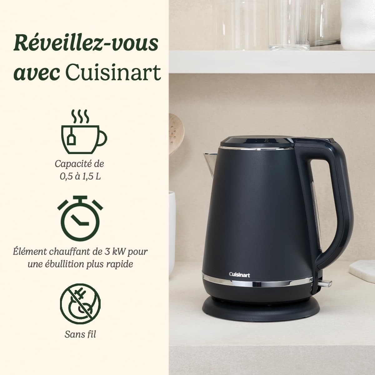 Cuisinart Bouilloire 1.5L 3000W grise CJK780E