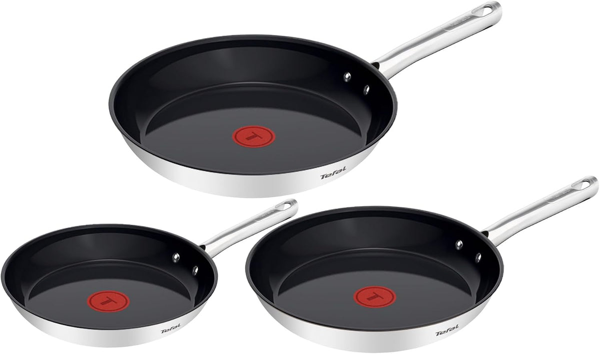 Tefal Duetto On G766S334 - Set 3 Poêles Inox 20/24/28 cm Antiadhésives Induction