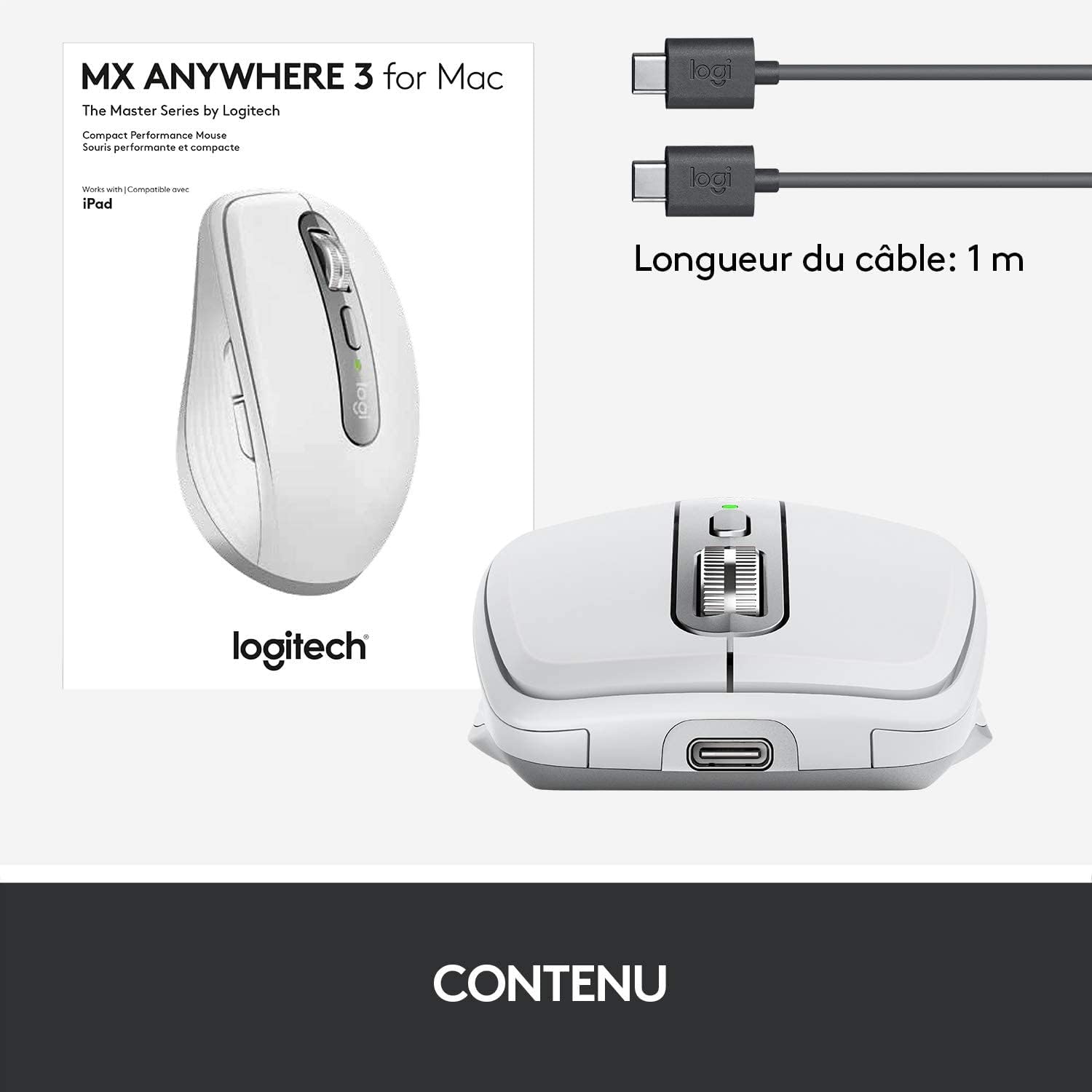 Logitech MX Anywhere 3S Blanc - Souris Sans Fil Bluetooth 8000 DPI Haute Précision