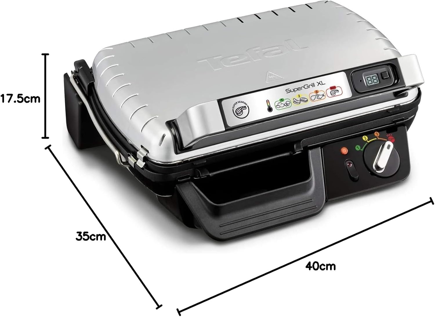 Tefal SuperGrill XL GC461B - Grill Électrique 2400W Noir Métallique