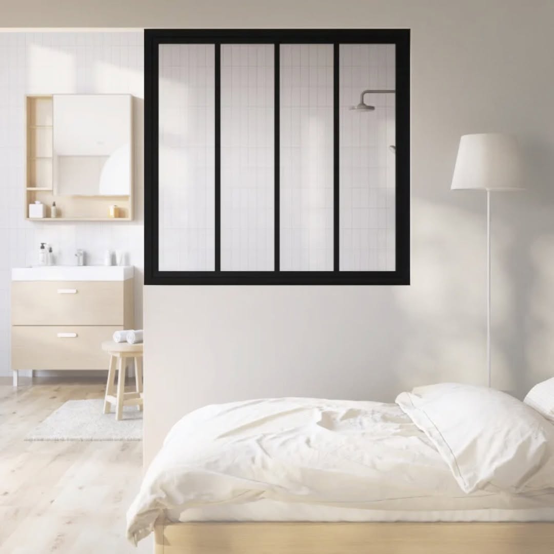 Verrière Intérieure 4 Carreaux Noir Satiné 105 x 109 cm – Style Atelier Industriel
