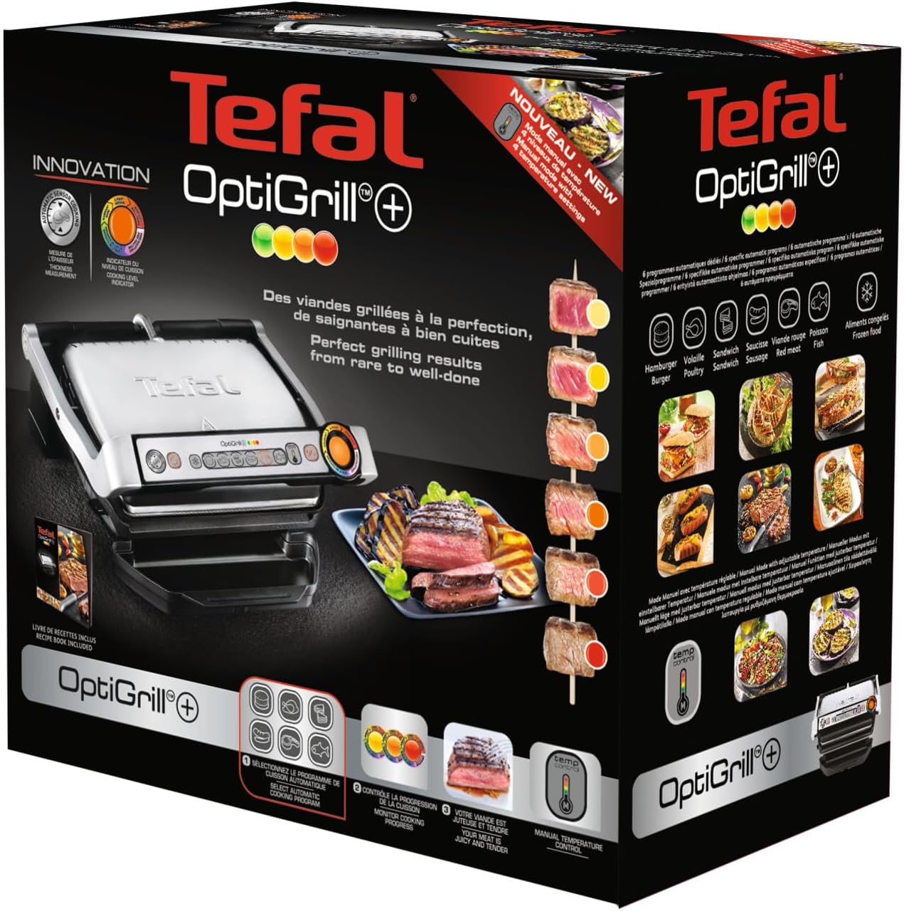 Tefal OptiGrill+ GC712D12 - Grill Électrique Inox 6 Programmes