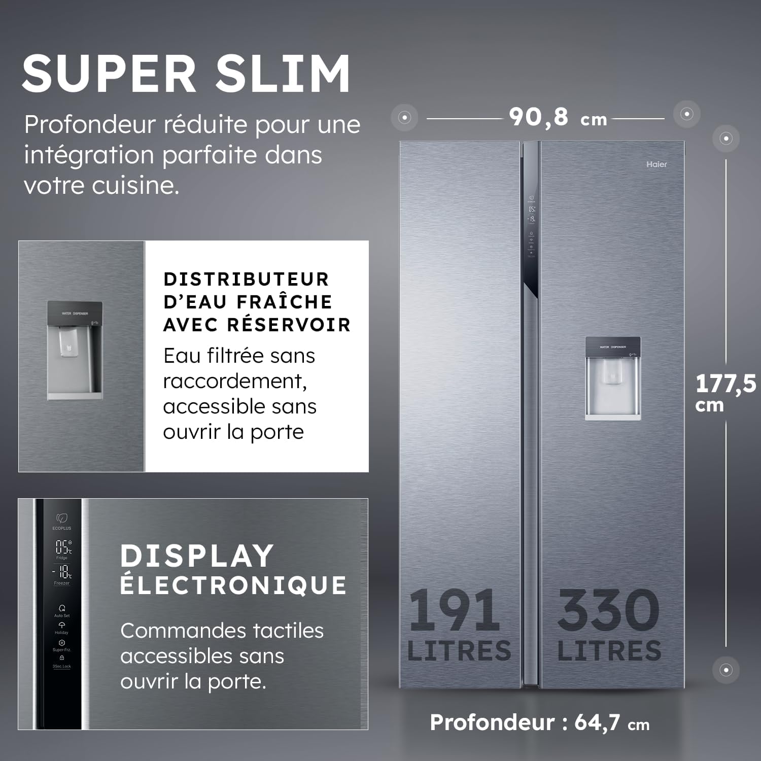 Réfrigérateur américain HAIER - HSR3918EWPG