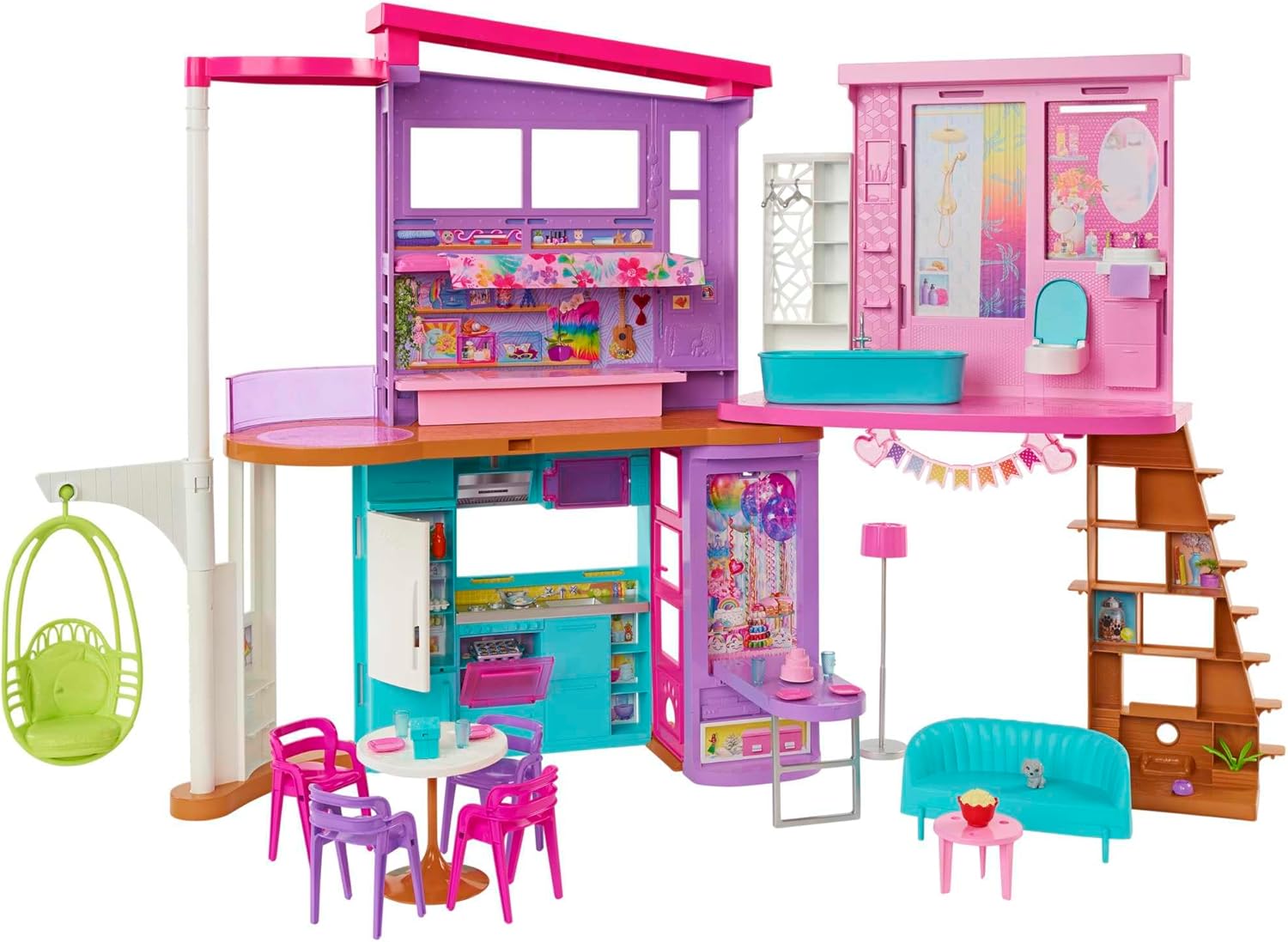 Barbie Coffret La Maison de Vacances Malibu (107 cm) à 2 Niveaux avec 30 Accessoires HCD50