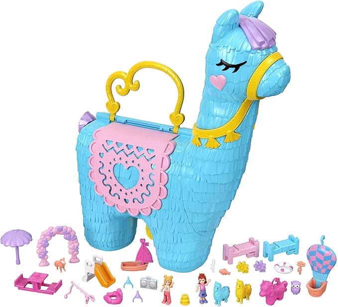 Polly Pocket Grand Coffret Lama Surprises Soirée Pyjama, 25 Surprises (Dont 2 Mini-Figurines), thème Camping de Luxe/soirée Pyjama, Jouet Enfant, Dès 4 Ans, HHX74