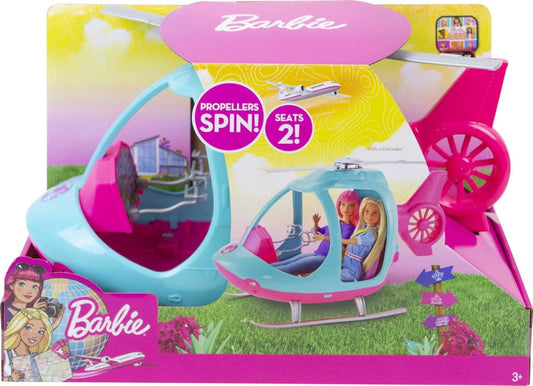 Barbie Voyage Hélicoptère Rose et Bleu pour Poupée avec Hélice Rotative, Jouet pour Enfant, FWY29