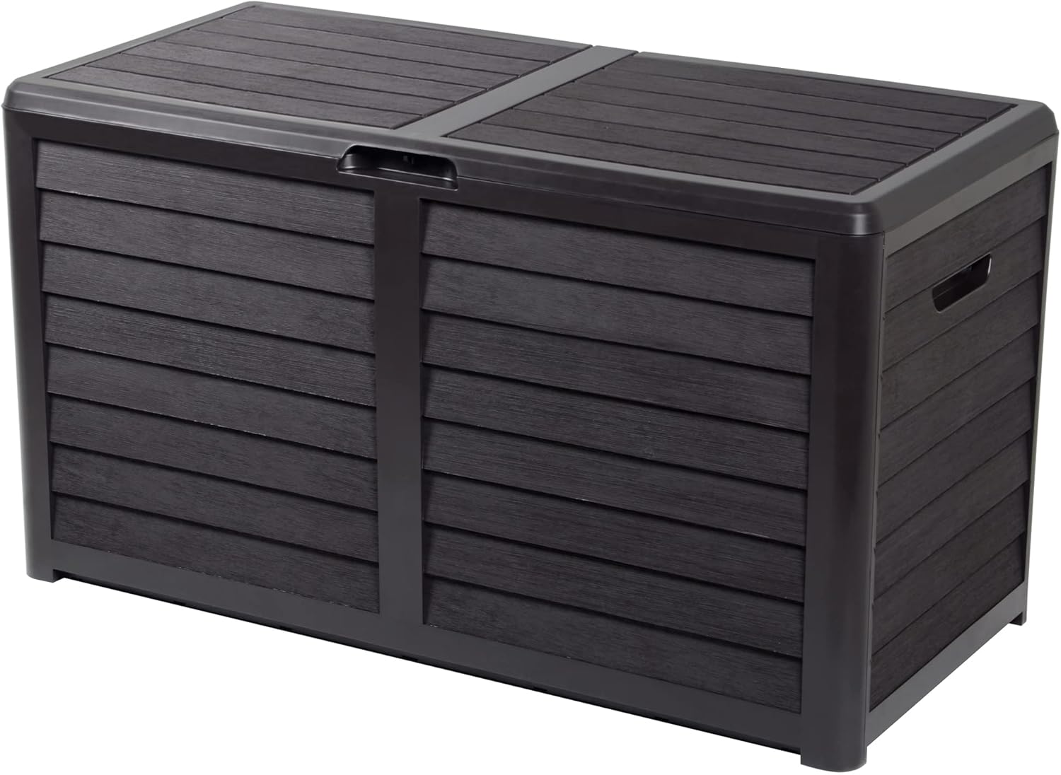 EDA - Malle de Jardin BAYA 420 L - Décor bois - Cadenassable - Poignées de Transport - Anti-étouffement - Anti-UV - Anthracite - 117,3 x 54,8 x 65,3 cm AMZ (Copie)