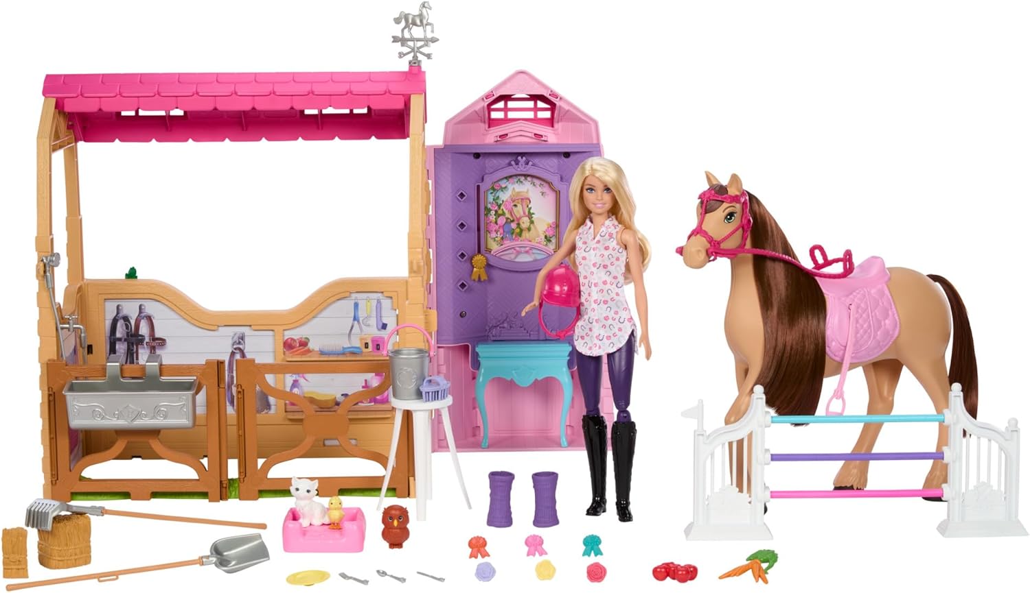 Barbie –LES MYSTÈRES DE BARBIE - À la Poursuite du Cheval Perdu Coffret écurie ultime avec poupée, cheval et accessoires, plus de 25 éléments avec 6 zones de jeu, À la Poursuite du Cheval Perdu, HXJ44