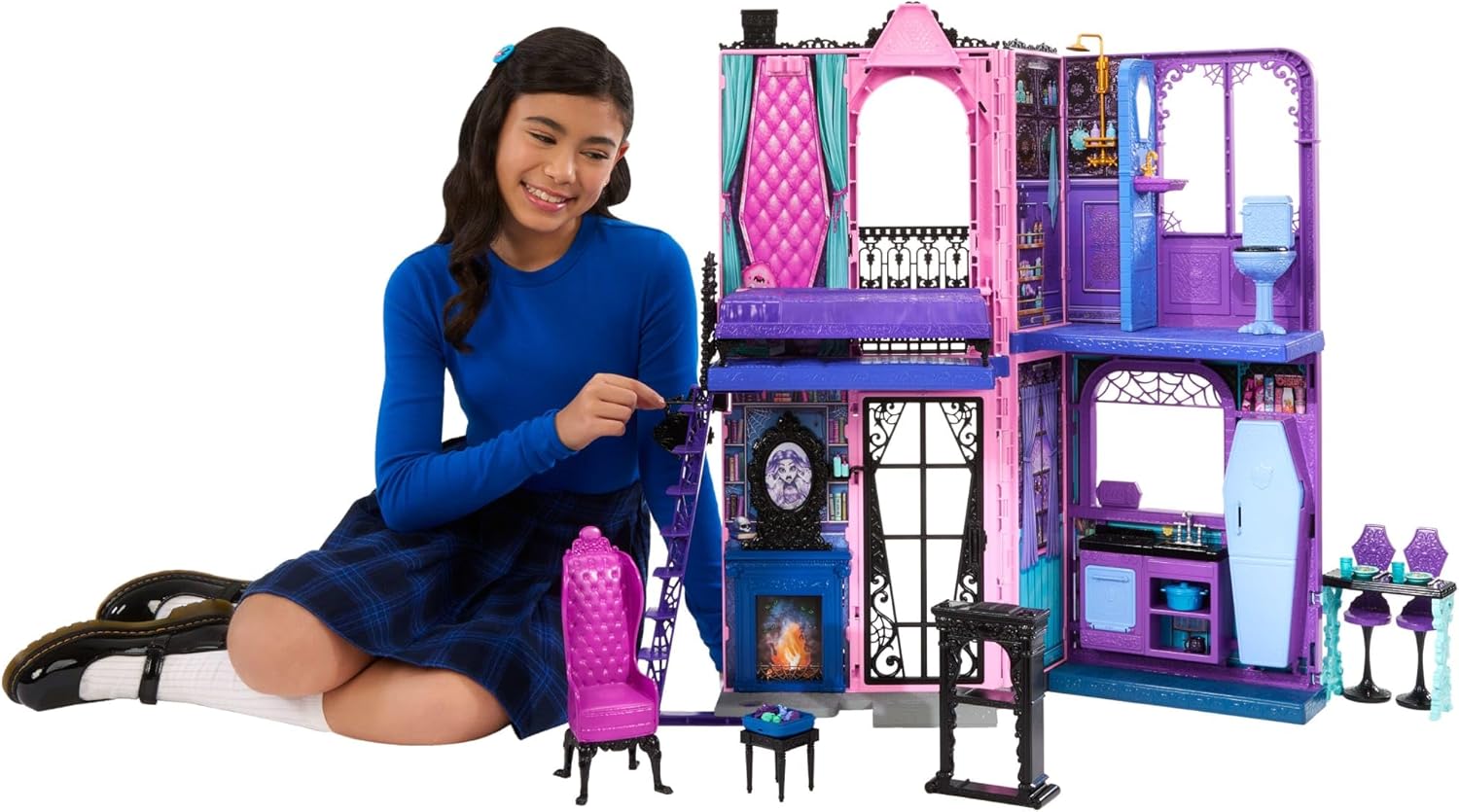 Monster High Hôtel Bouh-Tique, Maison de poupée Pliable avec Surprises effrayantes dans Chaque Chambre et Plus de 13 éléments Dont Meubles et Accessoires , JBF16