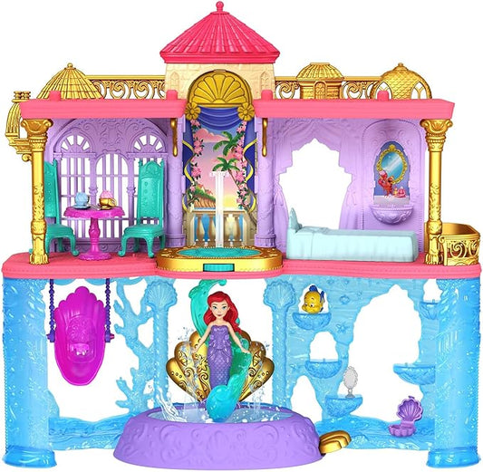 Mattel Disney Princesses Coffret Deluxe Château D’Ariel Avec Petite Poupée, 1 Ami, 12 Accessoires, 6 Zones De Jeu Et Piscine, Jouet Enfant, Dès 3 Ans, HLW95