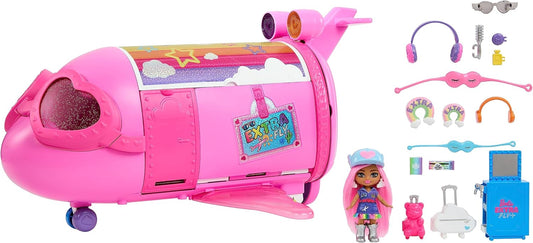 Barbie Coffret Jet De Voyage Extra De Luxe Rose Vif avec 1 Poupée Minis Mini Et 15 Accessoires De Voyage Et Mode, Jouet Enfant, A Partir De 3 Ans, HPF72
