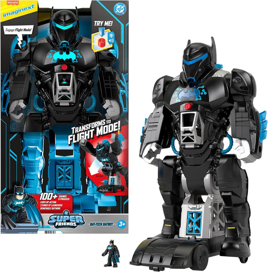 Fisher-Price Imaginext Coffret BatBot Bat-Tech DC Super Friends, robot Batman transformable 2-en-1 et coffret avec sons et lumières