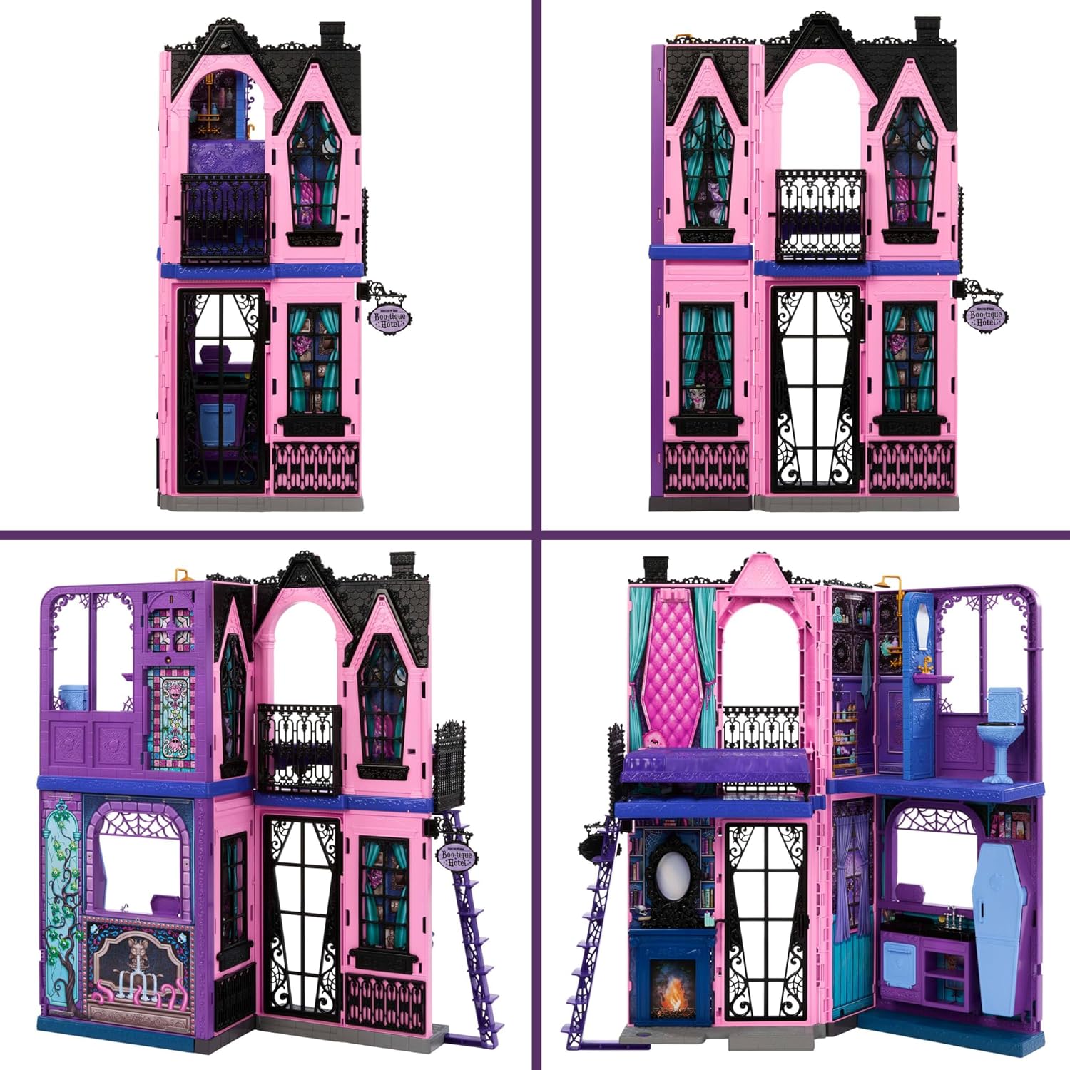 Monster High Hôtel Bouh-Tique, Maison de poupée Pliable avec Surprises effrayantes dans Chaque Chambre et Plus de 13 éléments Dont Meubles et Accessoires , JBF16