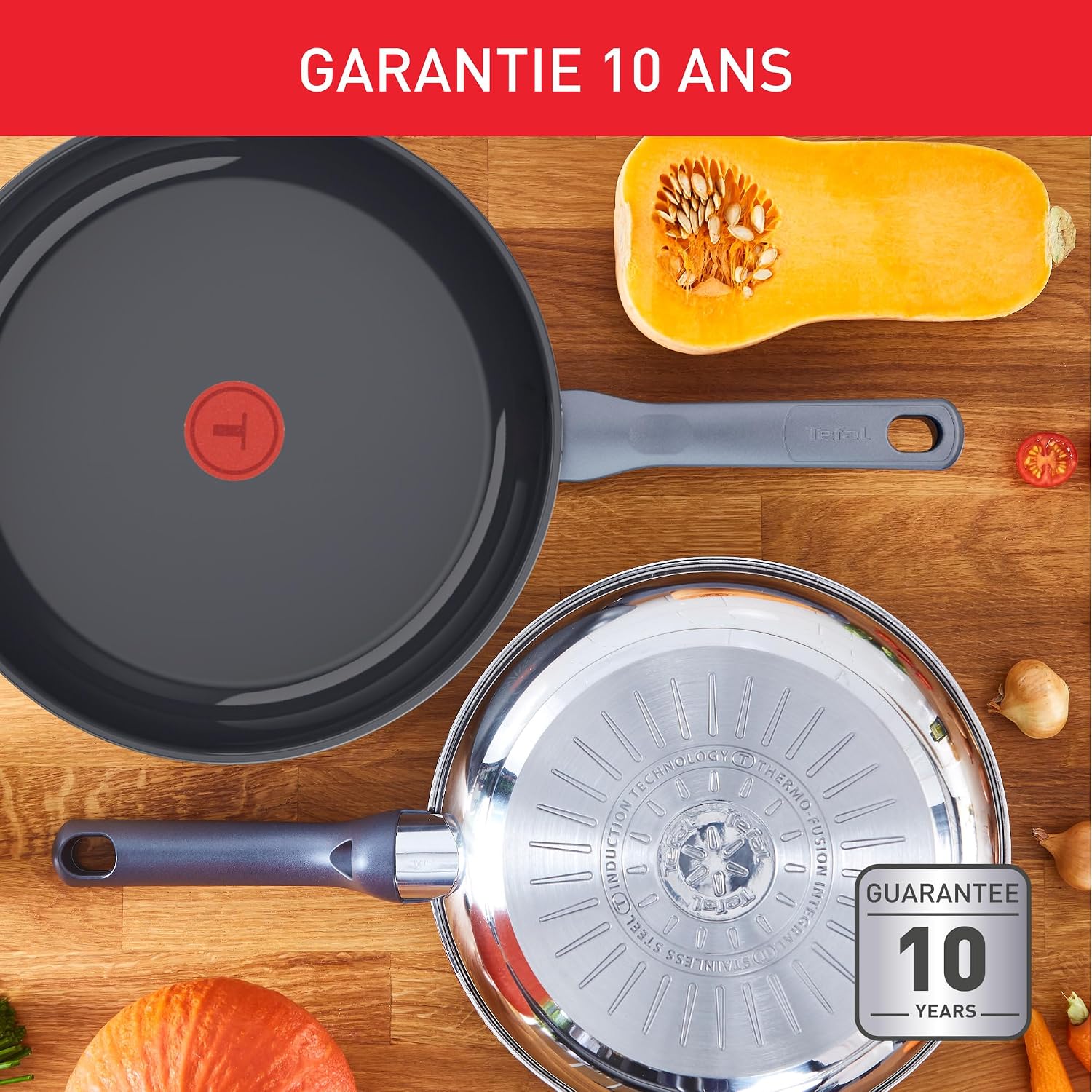 Tefal Duetto On G766S334 - Set 3 Poêles Inox 20/24/28 cm Antiadhésives Induction