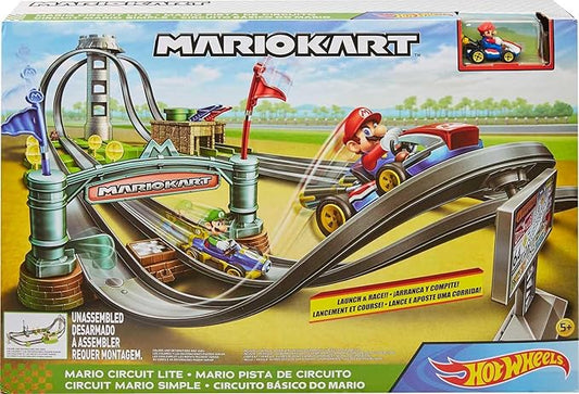 Hot Wheels Circuit Mario Kart, Coffret de Jeu pour Petites Voitures à connecter avec Circuit et Pistes, Jouet pour Enfant, GHK15, Multicolore