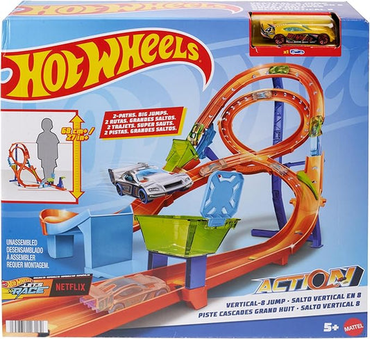 Hot Wheels Coffret Cascade Grand Huit (60Cm Hauteur) Courses Et Cascades, avec 2 Pistes, 1 Voiture Pliable, Jouet Enfant, Dès 4 Ans, HMB15