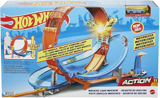 Hot Wheels Action Coffret Looping Infernal de 70 cm de Large avec Lanceur pour Courses et Cascades, Voiture Incluse, Jouet pour Enfant, HCB00