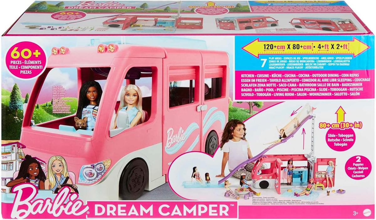 Barbie Camping-Car Transformable avec 60 Accessoires Inclus HCD46