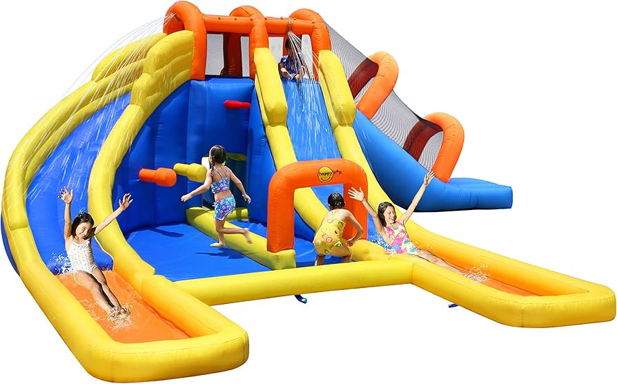 Happy Hop Mini Water Park 9045 - Château Gonflable Aquatique avec Toboggan et Souffleur Inclus