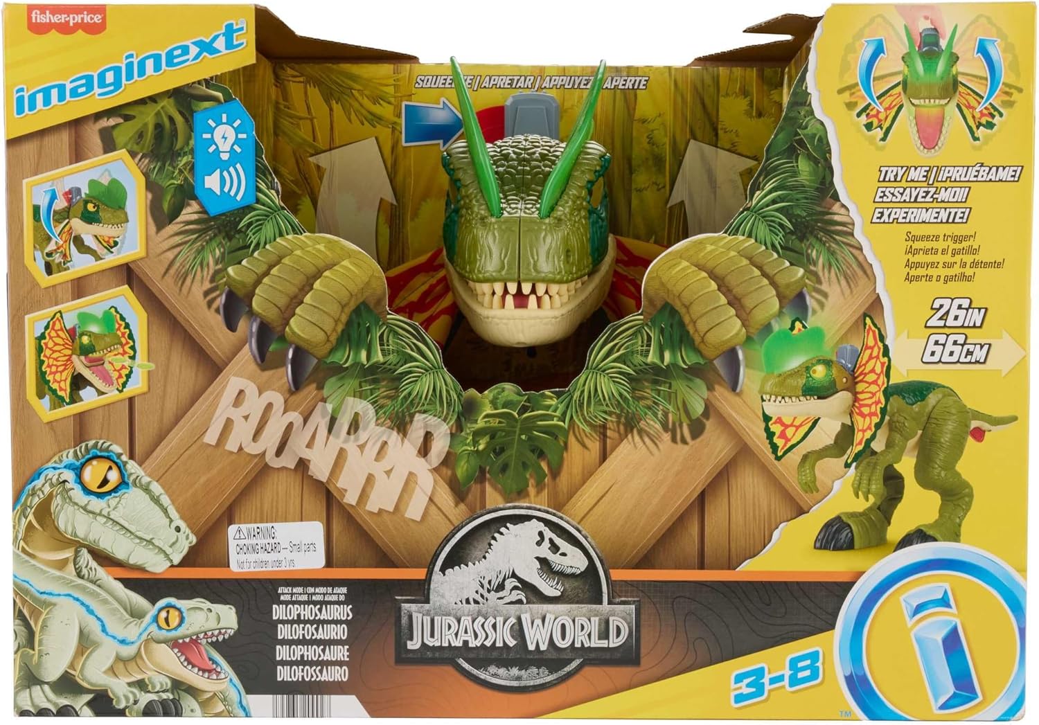 Fisher-Price Jouet dinosaure Imaginext Jurassic World Dilophosaurus, figurine de plus de 40 cm avec effets lumineux et sonores, pour les enfants à partir de 3 ans, HVY16
