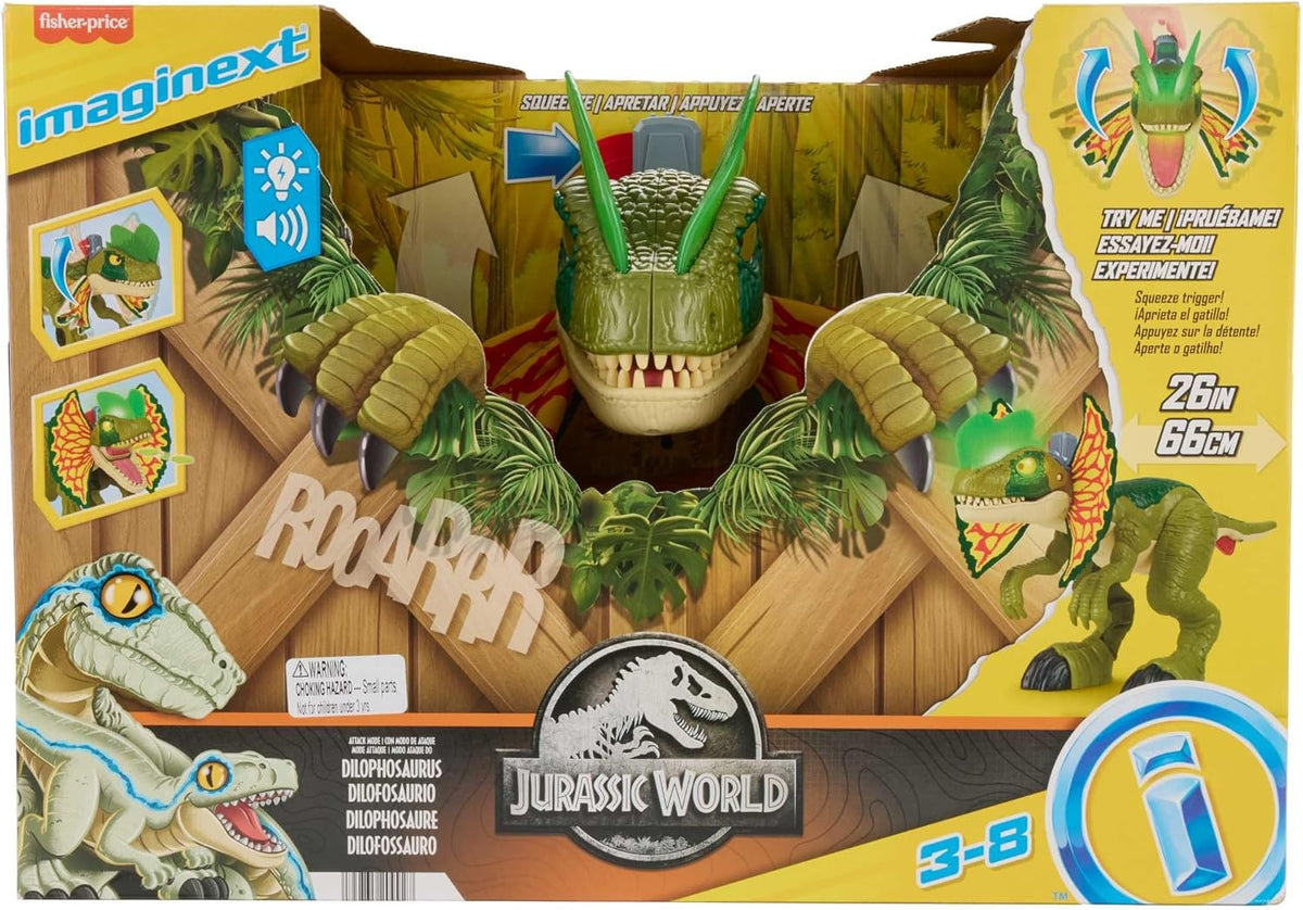 Fisher-Price Jouet dinosaure Imaginext Jurassic World Dilophosaurus, figurine de plus de 40 cm avec effets lumineux et sonores, pour les enfants à partir de 3 ans, HVY16