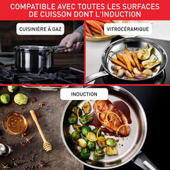 Tefal Duetto On G766S334 - Set 3 Poêles Inox 20/24/28 cm Antiadhésives Induction