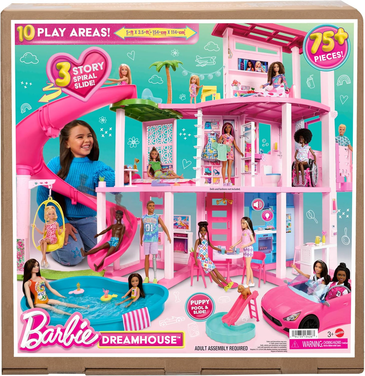 Barbie Maison de Rêve HMX10 - Maison de Poupée 3 Niveaux avec Piscine et 75 Accessoires