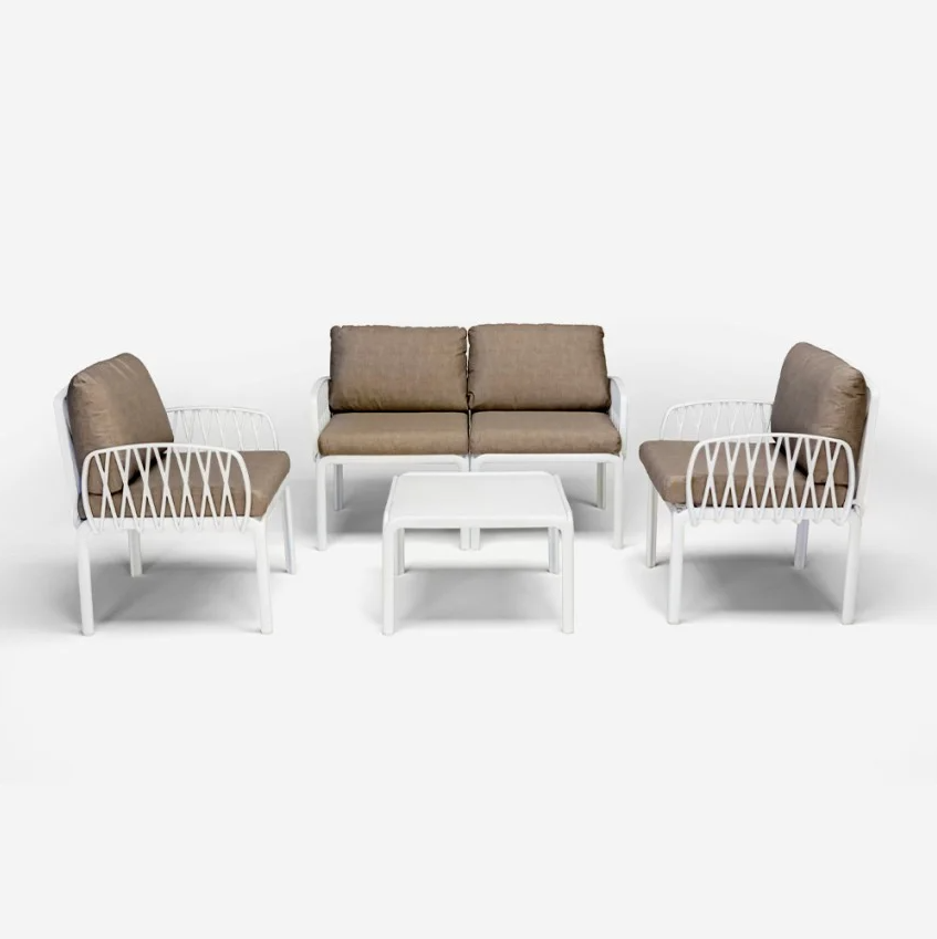 Salon de jardin Portofino Grand Soleil – Canapé, 2 fauteuils et table basse – Blanc