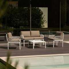 Salon de jardin Portofino Grand Soleil – Canapé, 2 fauteuils et table basse – Blanc