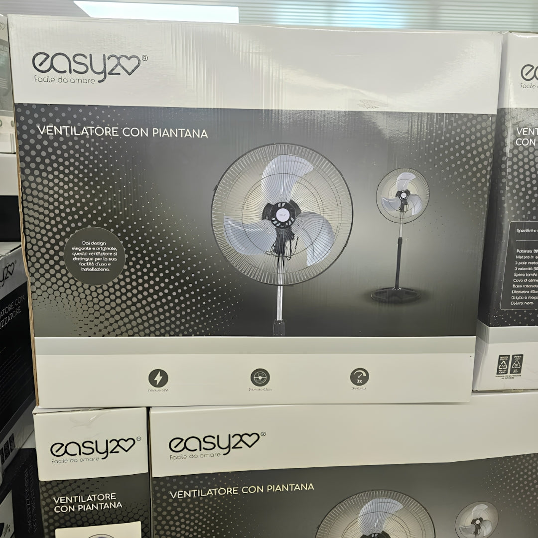 Easy2Love Ventilateur sur Pied 80W Ø 45 cm - 3 Vitesses - Réglable en Hauteur