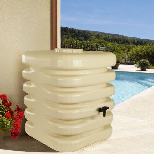 Belli Cubique 1000L - Récupérateur d'Eau de Pluie Beige avec Robinet et Kit Chéneau