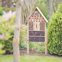Hôtel à insectes sur pied nature XXL abri refuge nichoir maison abeille papillon coccinelles 79x49x13 cm