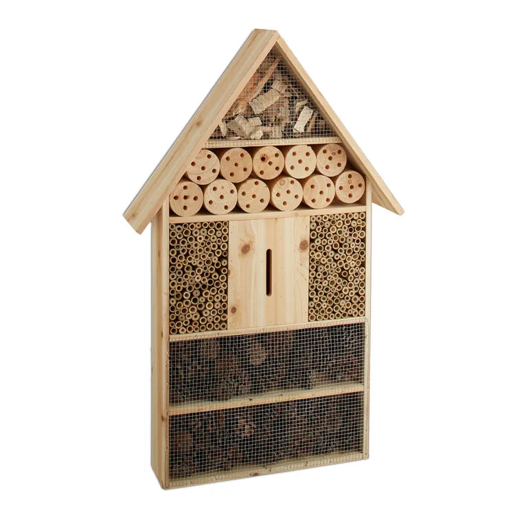 Hôtel à insectes sur pied nature XXL abri refuge nichoir maison abeille papillon coccinelles 79x49x13 cm