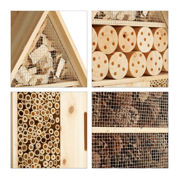 Hôtel à insectes sur pied nature XXL abri refuge nichoir maison abeille papillon coccinelles 79x49x13 cm