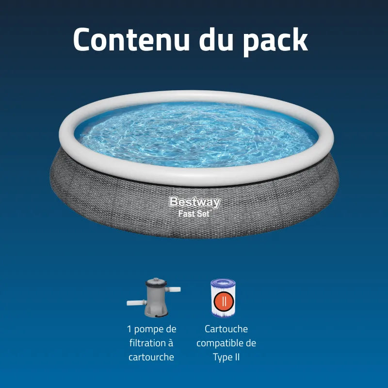 Piscine gonflable ronde + filtre Bestway Fast Set 457 x 84 cm effet rotin