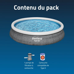 Piscine gonflable ronde + filtre Bestway Fast Set 457 x 84 cm effet rotin