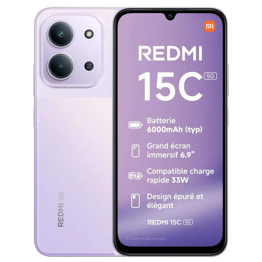 Xiaomi Redmi 15C 5G 256 Go Violet - Smartphone 6,9" 120 Hz Batterie 6000 mAh