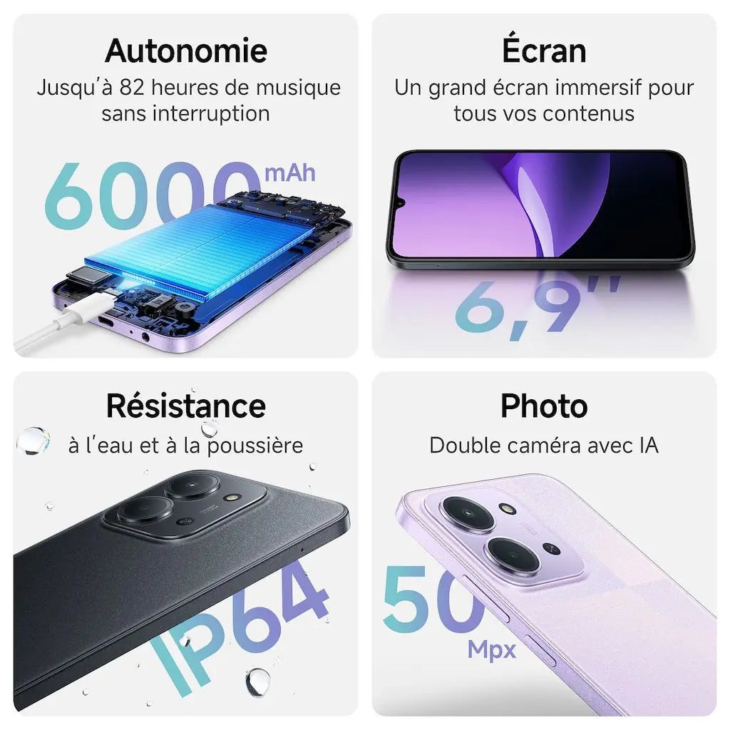 Xiaomi Redmi 15C 5G 256 Go Violet - Smartphone 6,9" 120 Hz Batterie 6000 mAh