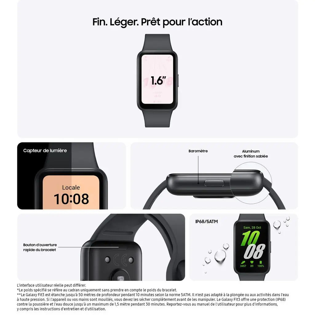 Samsung Galaxy Fit3 Gris - Montre Connectée Sport et Bien-être AMOLED 1,6"